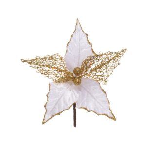 FLOR NATALINA 21CM BRANCA CDOURADO