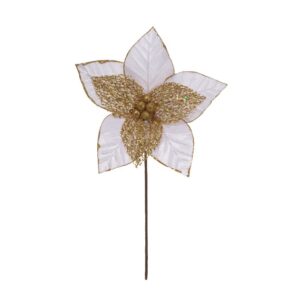 FLOR NATALINA 30CM BRANCA CDOURADO